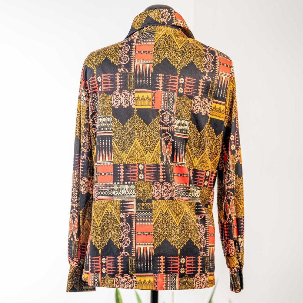 Vintage 1970s Style Button Down Patterned Blouse … - image 2